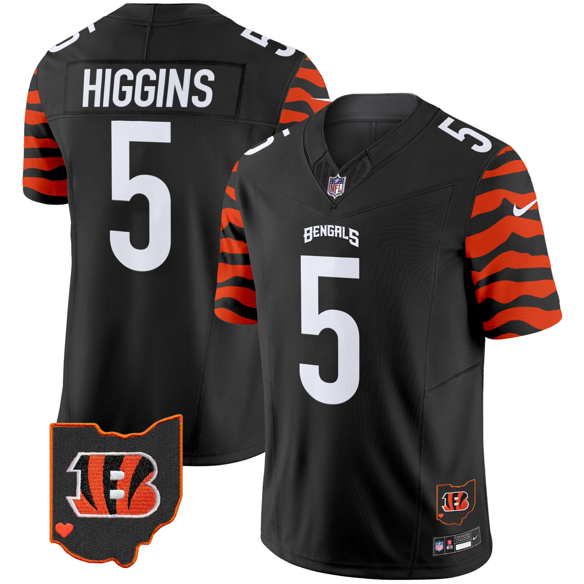Men Cincinnati Bengals #5 Higgins Black 2024 Nike Stripes Vapor Limited NFL Jersey->indianapolis colts->NFL Jersey